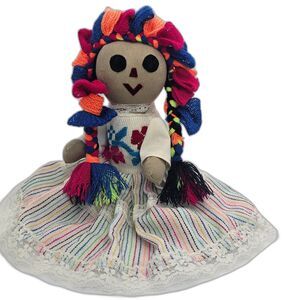 Authentic Handmade Mexican Maria Lelé Rag Doll, Colorful Folk Art, 10" Tall